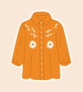 Cute sticker of orange shirt sewed with flowers on cloth