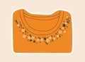 Cute sticker of orange shirt sewed with flowers on throa