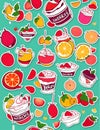 Cute stickers yogurt, dessert, fruit