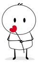 Cute stickman holding a red heart in his hand. Vector illustration.Love.Hearts