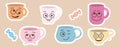 Cute sticky labels decorated with smile face mugs