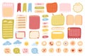 Cute sticky notes mega set in flat design. Bundle elements of stickers, paper notes, list, decorative emoticons, templates for Royalty Free Stock Photo