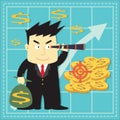 Cute Stock Market Investor Flat Cartoon