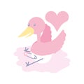 cute stork animal with diaper and heart