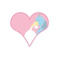 cute stork animal in heart shape frame