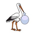 Cute stork with baby bag