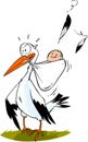 Cute stork carrying a baby boy Royalty Free Stock Photo