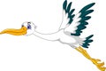 Cute stork cartoon flying