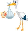 Cute stork carying baby cartoon