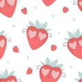 Cute strawberries in pink glasses seamless pattern, nursery isolated illustration