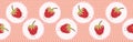 Cute strawberries polka dot vector illustration. Seamless repeating border.