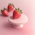 Cute strawberries on a stand on a pink background