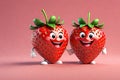 A Cute Strawberry as a 3D Rendered Character Smiling Over Solid Color Background