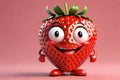 A Cute Strawberry as a 3D Rendered Character Smiling Over Solid Color Background