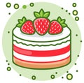 Cute Strawberry Cake Cartoon with Green Decorative Elements for Menu Icon or Design Elements Royalty Free Stock Photo