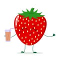 Cute Strawberry cartoon character holding a glass with juice.