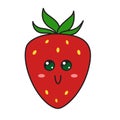 Cute strawberry character with face. Kawaii doodle strawberry isolated on white background.