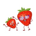 Cute strawberry character funny grandmother and grandson, arms and legs. The funny or sad hero, red fruit and berry with
