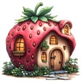 Cute Strawberry Cottage Illustration Royalty Free Stock Photo