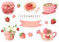 Cute strawberry fruit and bakery watercolor vector collection