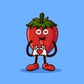 Cute Strawberry fruit character with love emote. Fruit character icon concept isolated. flat cartoon style Premium Vector Royalty Free Stock Photo