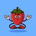 Cute Strawberry fruit character Meditation. Fruit character icon concept isolated. Emoji Sticker. flat cartoon style Vector Royalty Free Stock Photo