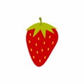 Cute strawberry fruit food icon flat. Ripe juicy strawberries with green leaf isolated on white background. Colorful cartoon Royalty Free Stock Photo