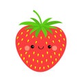 Cute strawberry icon. Red color. Cartoon kawaii smiling baby character. Funny berry face. Childish collection. Flat design. White Royalty Free Stock Photo