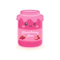 Cute Strawberry Jelly Jam Bottle Jar Vector Cartoon