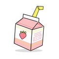 Cute strawberry milk with yellow straw