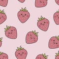 Cute strawberry seamless pattern. Cartoon fruits background. Vector illustration.