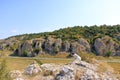 Cute street dog in the mountain landscape with some of the oldest limestone rock formations in Europe, in Dobrogea Gorges Cheile Royalty Free Stock Photo