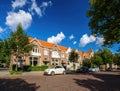 cute street of Haarlem with residential apartment townhouses