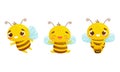 Cute Striped Bee Character with Yellow Body Flying with Honey Pot Vector Set Royalty Free Stock Photo