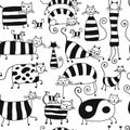 Cute striped cats family, seamless pattern for your design