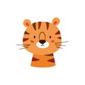 Cute striped tiger. Animal kawaii character. Funny little tiger face. Vector hand drawn illustration isolated on white