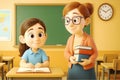 Cute Student and Teacher in Colorful 3D Classroom Royalty Free Stock Photo