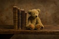 Cute stuffed bear on antique shelf