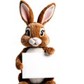 cute stuffed bunny holding a empty sign