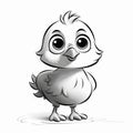 Cute Chick Cartoon Drawing In Black And White Style