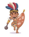Cute style African zulu warrior cartoon illustration
