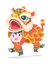 Cute style Chinese lion dance cartoon illustration