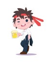 Drunk Japanese salaryman holding beer glass cartoon illustration