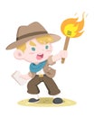 Cute style little adventurer holding torch illustration Royalty Free Stock Photo