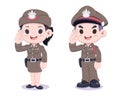 Cute style man and woman Thai police officer cartoon illustration