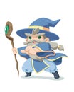 Cute style old sorcerer cartoon illustration