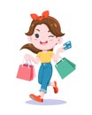 Cute style shopping woman cartoon illustration