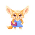 Cute stylish dressed female fennec fox with clutch bag