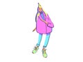 Cute stylish hand-drawn colorful fashion comic illustration of imaginary girl Royalty Free Stock Photo