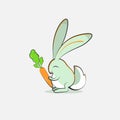 Cute stylized cheerful rabbit with a carrot in his hands